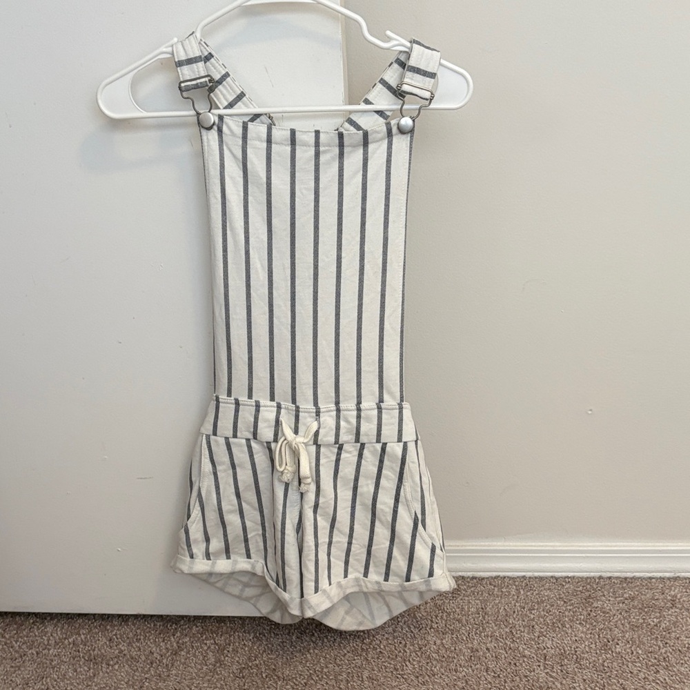 Striped Cream and Gray Overall Shorts